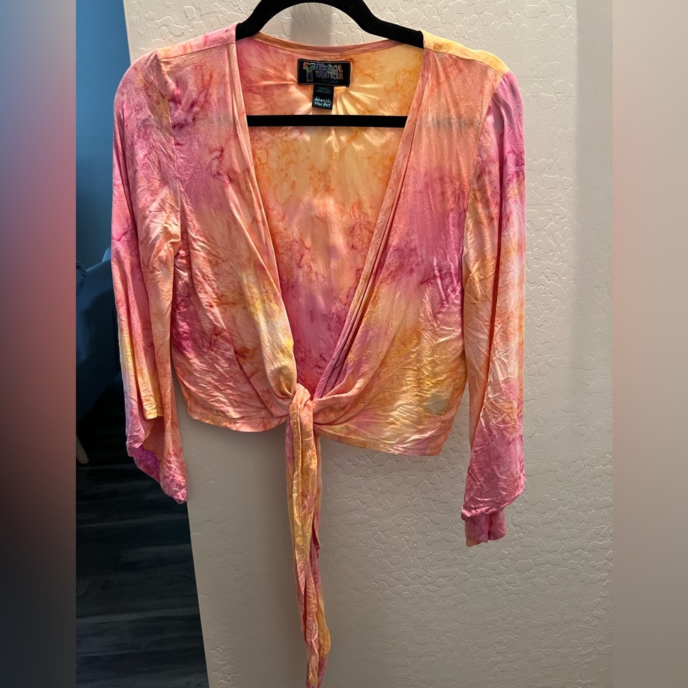 Tie dye Shawl Style Top Tie front Hawaiian made